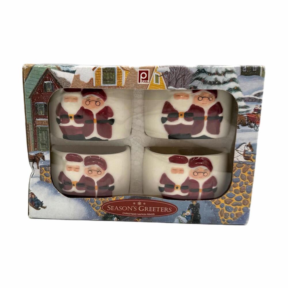 Publix Season’s Greeters Mr. & Mrs. Claus Christmas Napkin Rings – New in Box